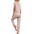 thumbnail image 2 of Yuemengxuan Lady Home Wear Warm Soft Suit, Solid Color Short Sleeve T-shirt, Loose Trousers, 2 of 5