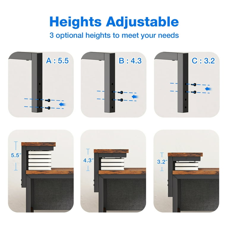 Small Computer Gaming Desk with 3 Height Adjustable Monitor Stand (3.2,  4.3, 5.5) for Small Space, 40 inch Writing Desk with Storage Shelves for