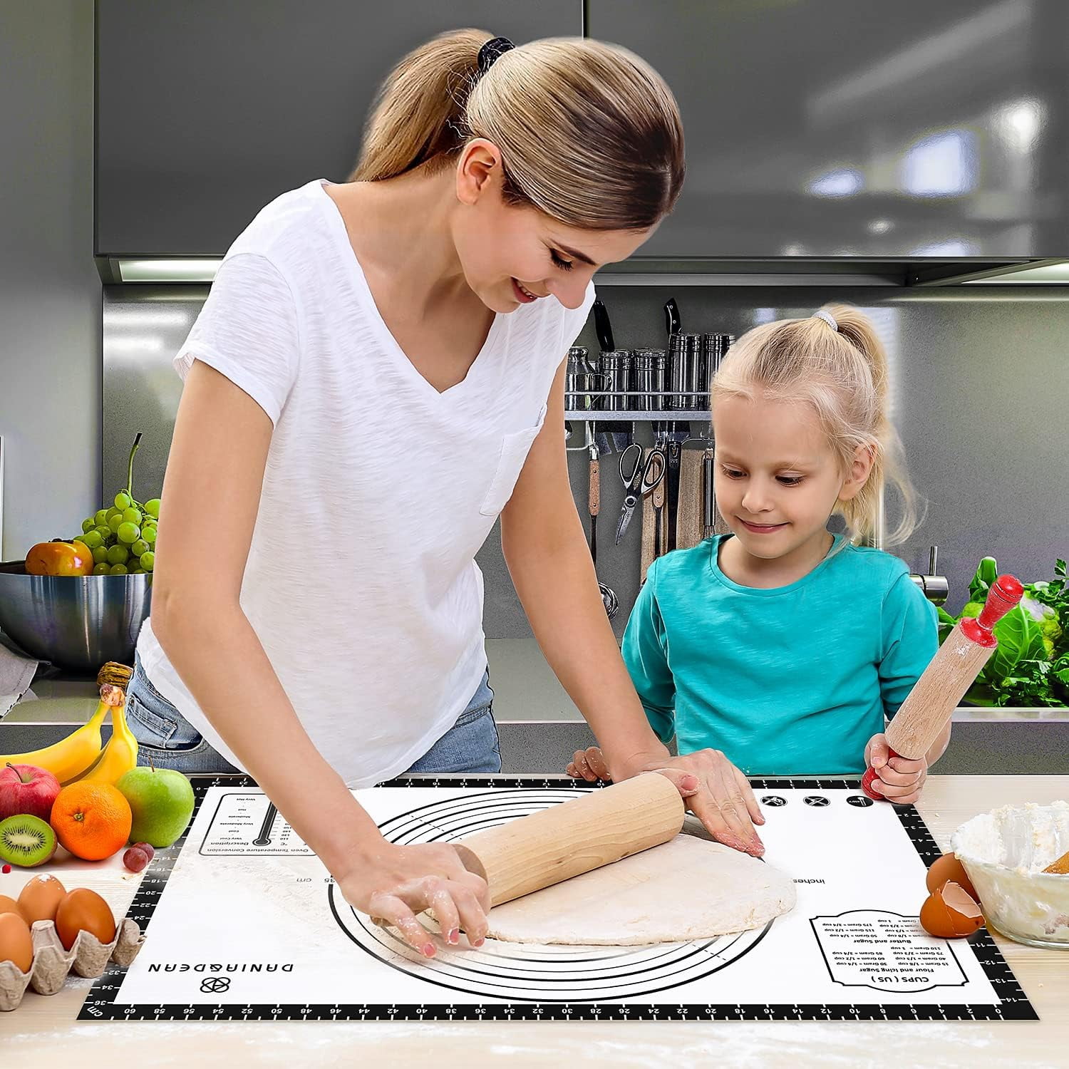 KitchenKey Pastry Mat, 28" x 20" Food Grade Silicone Extra Large Non Stick Baking Sheet Mat with Measurement for Making Cookies,Macarons,Bread and Pastry