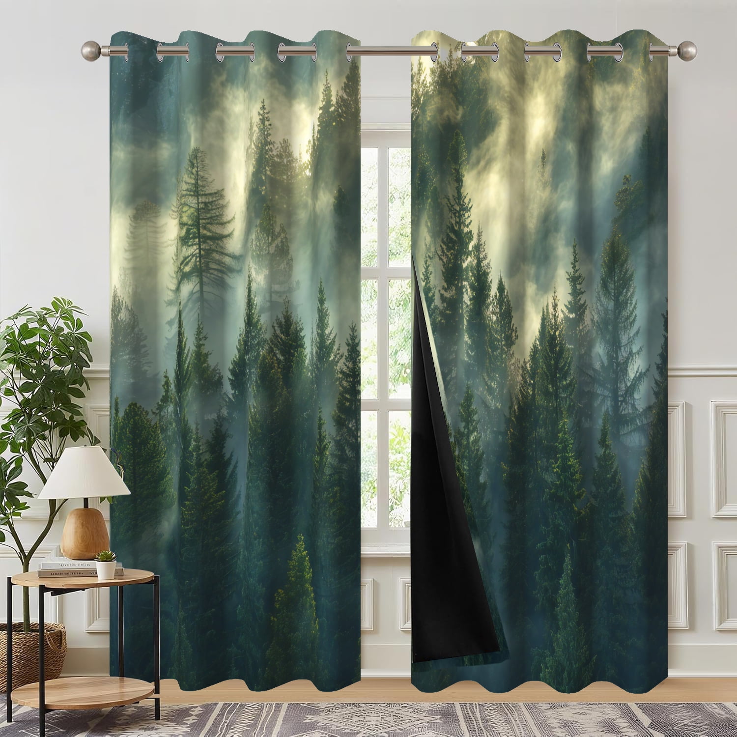 Dashan Forest Blackout Curtain for Living Room,Green Tree Nature Thermal Insulated Window Drapes for Bedroom (52Wx84L,2 Panels)
