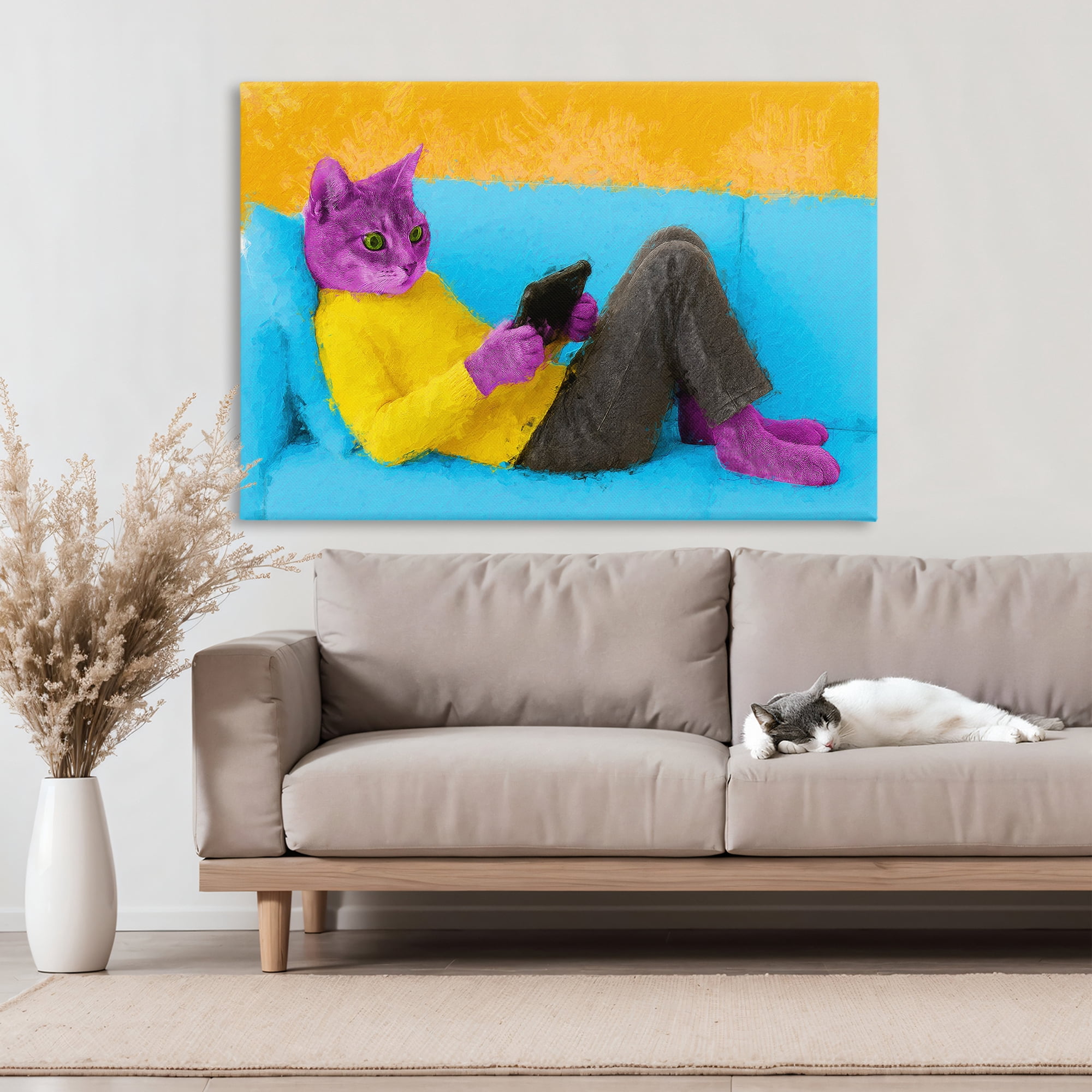 Stupell Industries Vibrant Cat Playing Game Canvas Wall Art, design by Sean Parnell