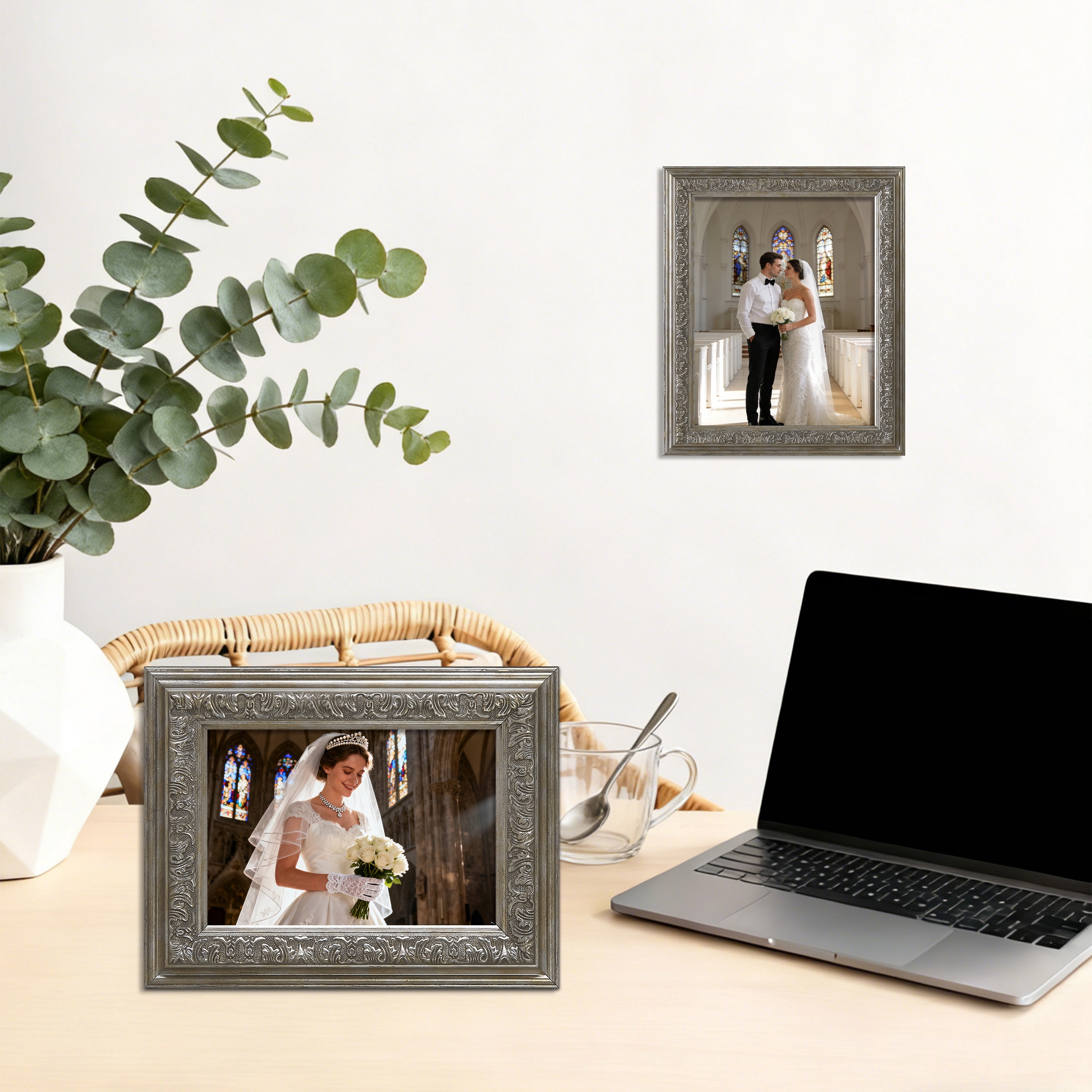 5x7 Picture Frame - Silver Vintage Frames for Tabletop or Wall Hanging