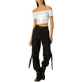 thumbnail image 6 of Allegra K Women's  Metallic Shiny Party Off Shoulder Crop Top, 6 of 7