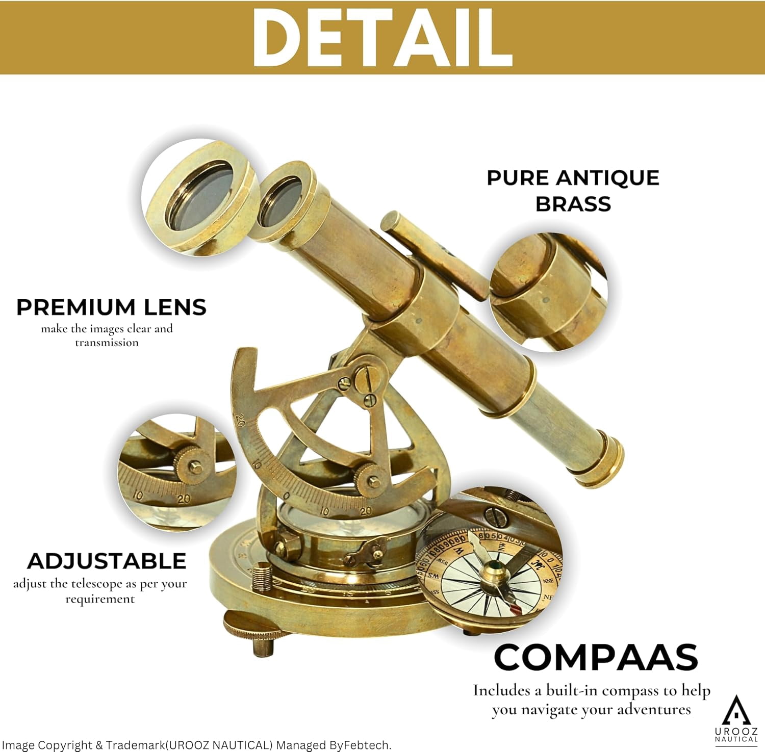 Antique Brass Compass Marine Home/Office Table Decor Antique Survey Transit Telescope Instrument Compass