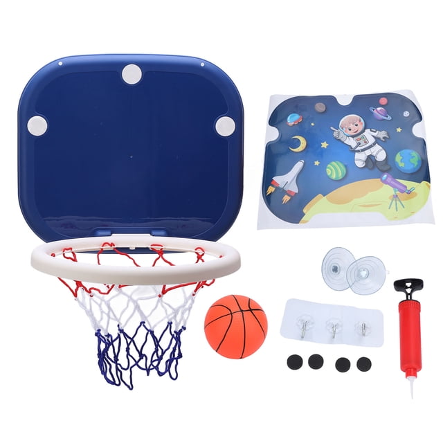 Juego de aro de baloncesto para interior, plegable, montado en la pared, con ventosa de fijación, minired de tablero de baloncesto para puerta de niño pequeño, color azul