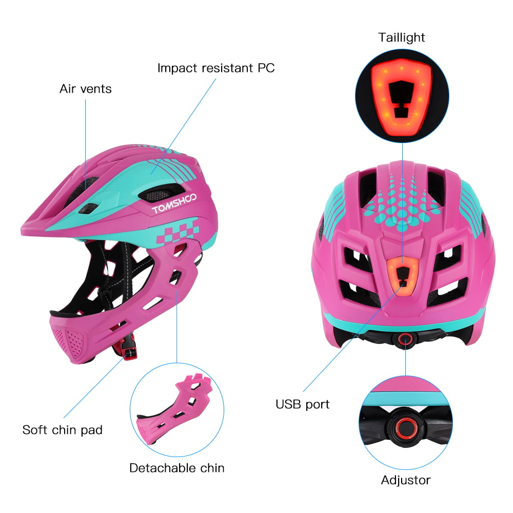 Multi-function Childrens Cycle Helmet Sports Full Face Helmet with Taillights for Childrens Safety Helmet MezoJaoie Kids Helmet 