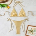 thumbnail image 6 of Swimsuits Swimsuit Hot Stamping Shiny Bikini Three Point Sexy Strap Bikini Gold Womens Bikini Swimsuits, 6 of 9