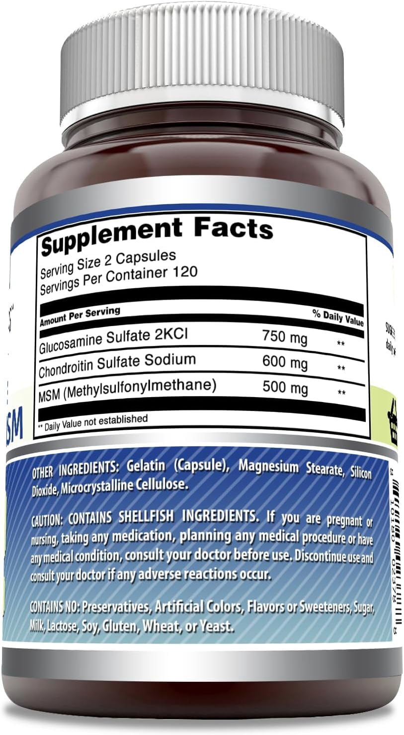 Amazing Formulas Glucosamine Chondroitin & MSM 1850 Mg per Serving 240 Capsules Supplement | Glucosamine 750 mg, Chondroitin 600 mg and MSM 500 mg Per Serving | Non-GMO | Gluten-Free | Made in USA