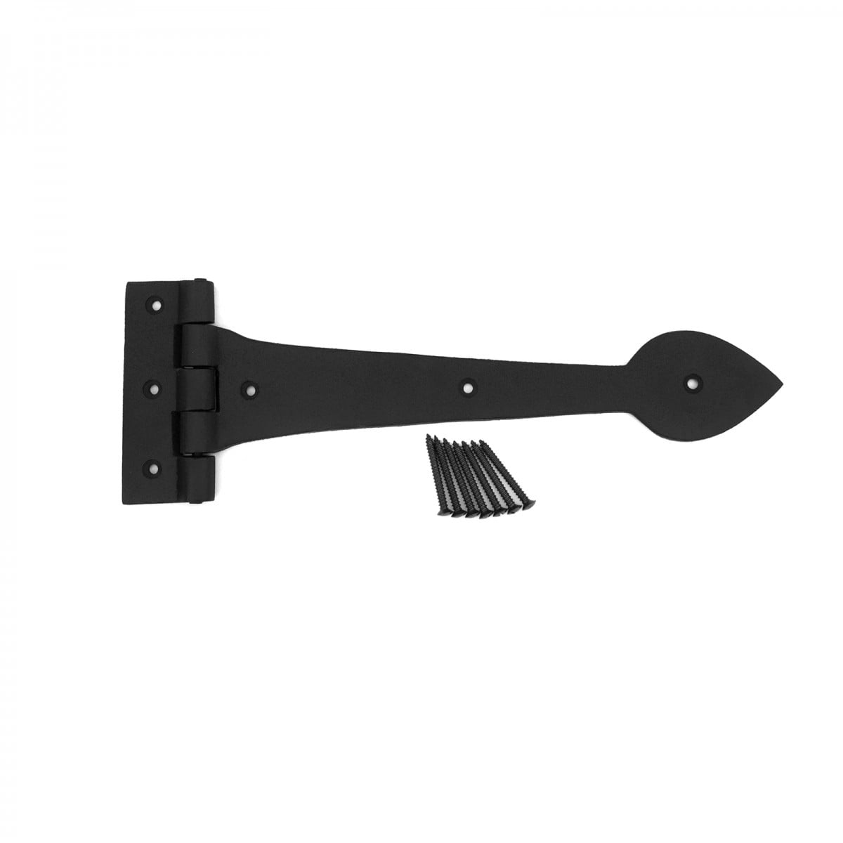 15" Heavy Duty Wrought Iron Heart Tip Door Strap Hinge - For Cabinets, Gates, Armoires