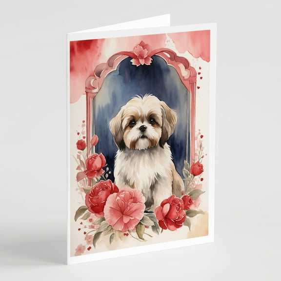 Lhasa Apso Valentine Roses Greeting Cards Pack of 8 7 in x 5 in