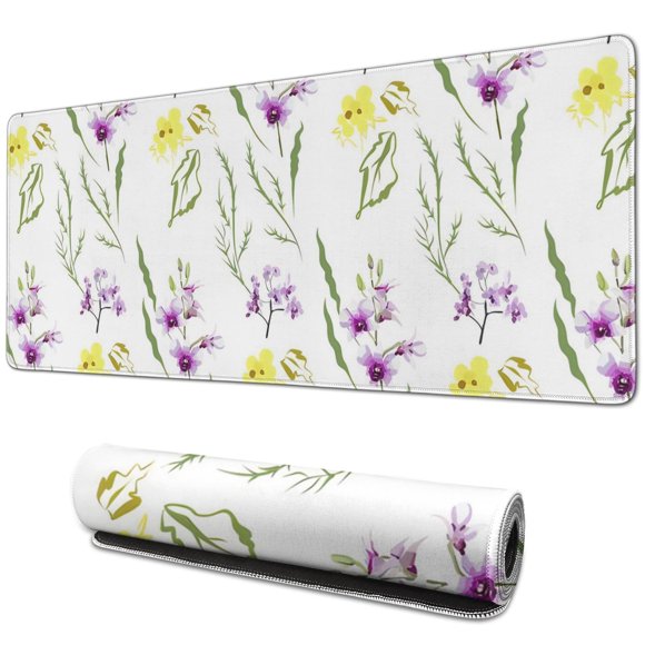 Tapis de Souris de Jeu Élégant - Belles Fleurs & Design Anime Mignon, Tapis de Bureau TG, Tapis de Clavier d'Ordinateur Portable avec Bords Cousus - Décoration Idéale pour Bureau de Femme & Accessoires de Bureau - 31.5x11.8 Pouces
