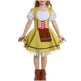 thumbnail image 3 of Wiyuqeen Girls Oktoberfest Dirndl Dress 4-16Y Cold Shoulder Puff Short Sleeve Lace Up Mini Dress Retro Swing German Beer Lace Hem A-Line Dress, 3 of 5