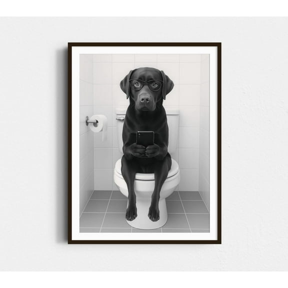 Miluva Chocolate Labrador On Toilet Wall Art, Texting Dog, Black And White Print, Lab Print, Dog Owner Gift, Trendy Dog Poster, Bathroom Wall Decor Decor For Living Room Bedroom, 8x12 UNFRAMED