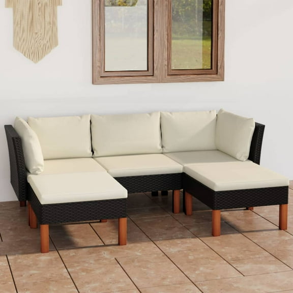 vidaXL Garden Lounge Set Black PE Rattan Medium Removable Covers