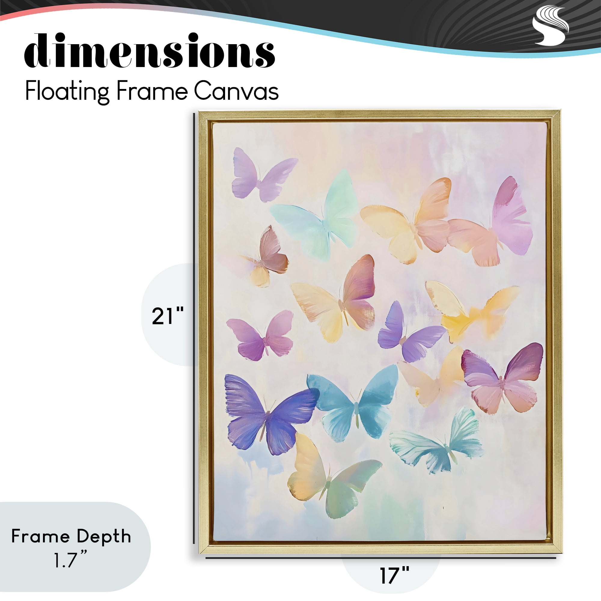 Stupell Industries Pastel Butterfly Dreams Gold Framed Floater Canvas Wall Art, design by The Prints Vibe