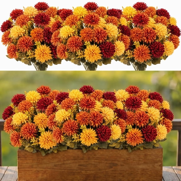 AcerichFad Artificial Fall Chrysanthemums Flowers, 12 Bundles Autumn Faux Fake Silk Mums Flowers Plant Fall Decorations for Home Outdoor Yard Garden Porch Patio Autumn Decor
