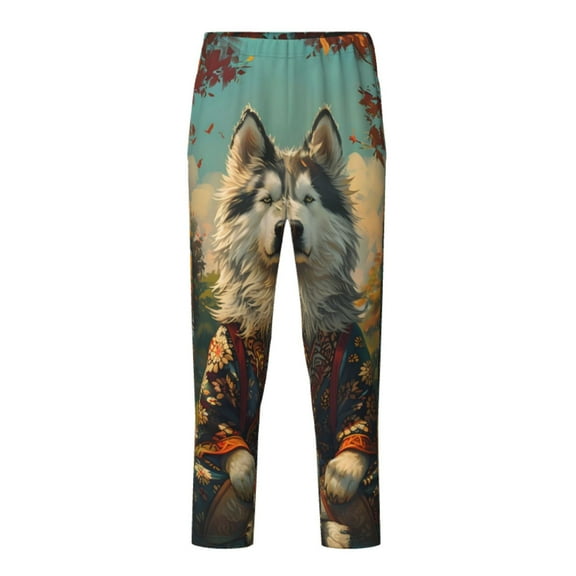 Xecao Forest Maple Leaf Husky Print Teenagers' Pajama Pants Long Sleep Pants Soft Elastic Waist Pajama Bottoms Elastic waist with 2 Pockets 5-16 Years-XS(5-6)