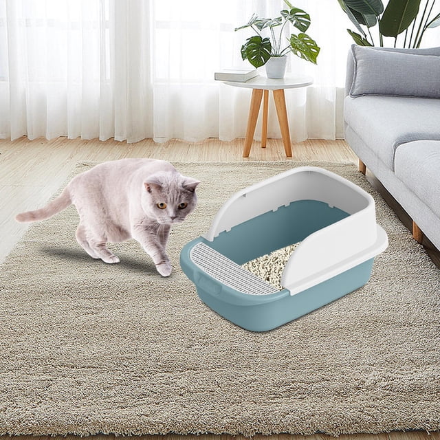 Caja de arena para gatos, caja de arena para inodoro, bandeja de arena semicerrada grande extraíble a prueba de salpicaduras, para accesorios de viaje Azul52cmx36cmx21.5cm Fernando Bandeja de arena para gatos