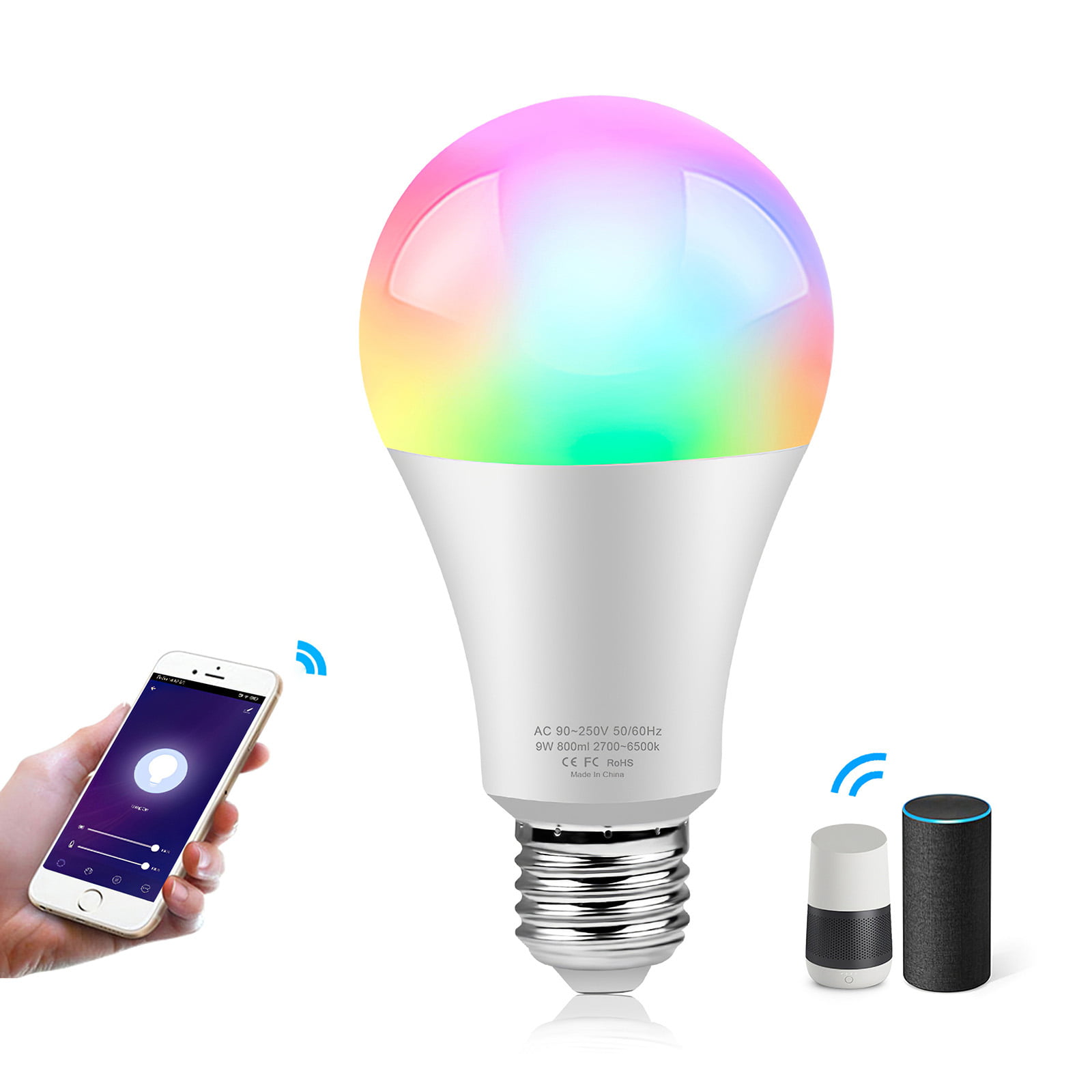 WiFi Smart LED RGB Light Bulb 15W Dimmable Alexa Smart Home Control Smartphone 