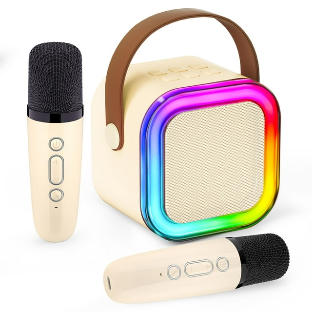 Máquina de karaoke IROO Mini para niños con 2 micrófonos inalámbricos Bluetooth