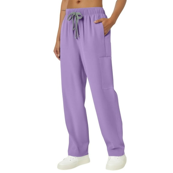 Ktyne Women's Scrub Bottoms Ultra Soft 4-Way Stretch Scrub Pants with Pockets Anti-Wrinkle Slim Fit Cargo Scrub Pants Lightweight Drawstring Running Sweatpants Purple L