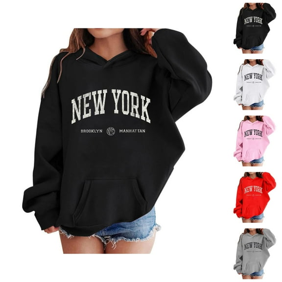 Kids New York Hoodies Long Sleeve Fashion Graphic Hooded Sweatshirt with Pockets for Boys Girls Pullover Tops