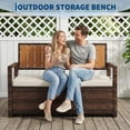 thumbnail image 4 of 2-Person Outdoor Storage Bench with Cushion – Waterproof PE Rattan Patio Seat – Metal Frame – Backrest & Armrests – Multi-Use Deck Box for Garden, Balcony, Porch, Pool, or Yard, 4 of 8