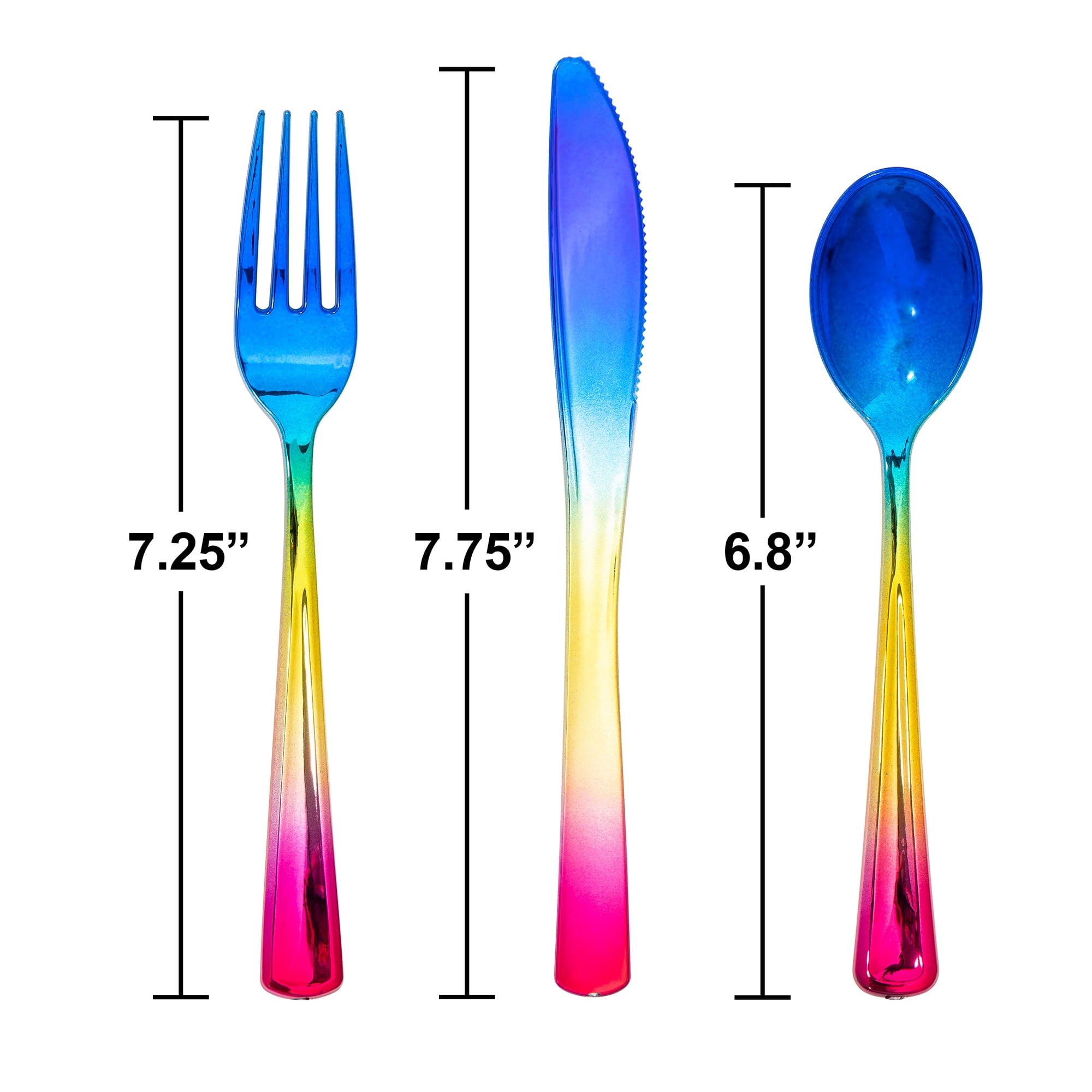 Outline Rainbow cutlery, small fork knife and spoon & big items.