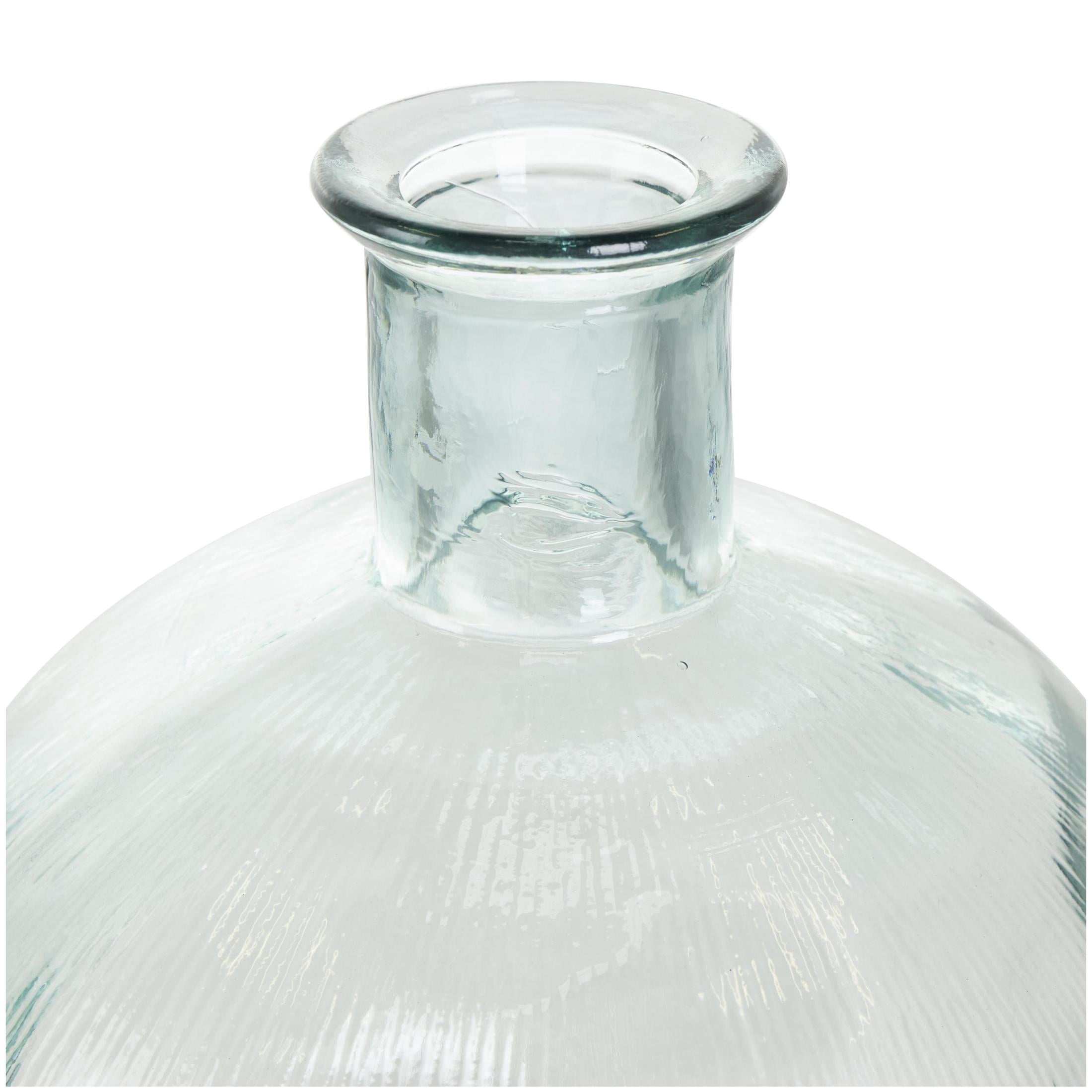 DecMode 17" Handmade Spanish Bottle Neck Ribbed Teal Recycled Glass Vase