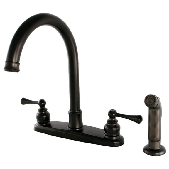 Kingston FB7795BLSP Vintage Two-Handle 4-Hole 8" Centerset Kitchen Faucet with Side Sprayer in Oil Rubbed Bronze