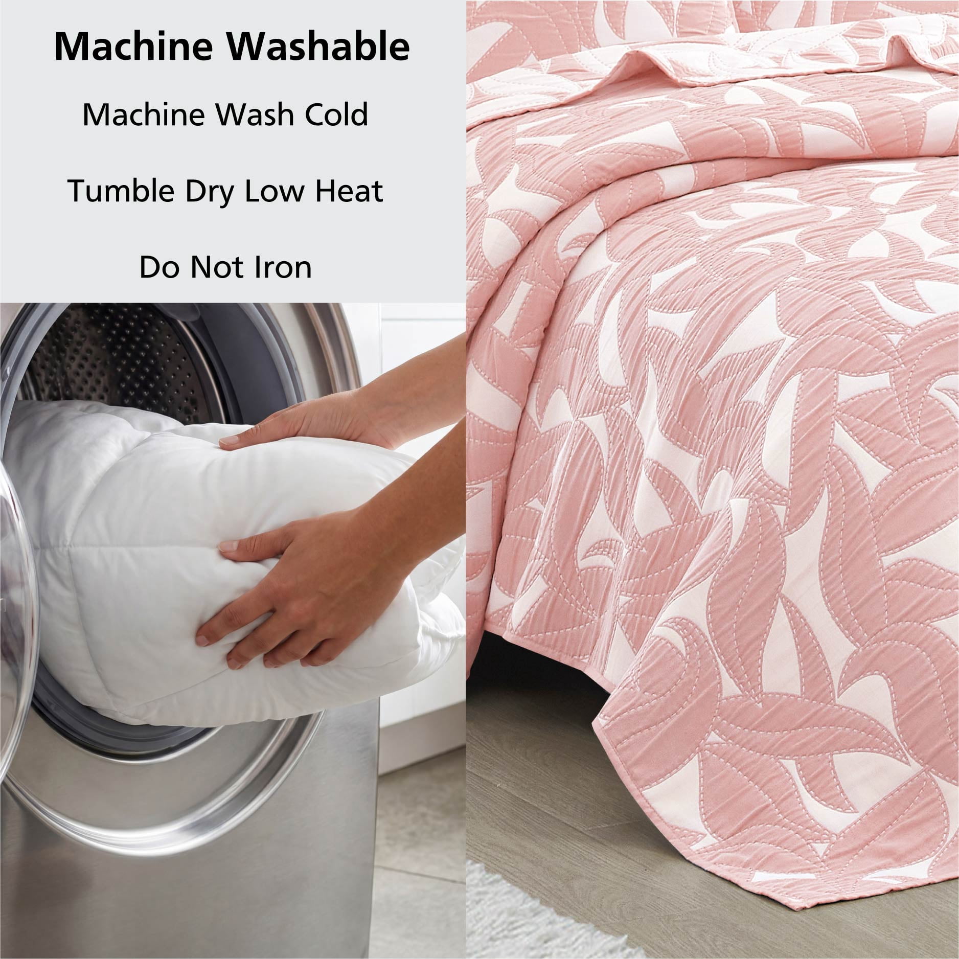 Mainstays Floral Quilt Paisley Floral Pink Polyester Quilted, King - Breathable, Hypoallergenic, Antimicrobial