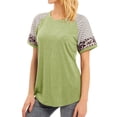 thumbnail image 5 of Women Crew Neck Short Sleeve Stripes Leopard Print Top, 5 of 8