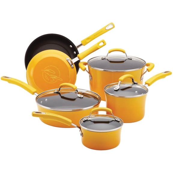 Rachael Ray 10-Piece Kitchen NonStick Hard Enamel Cookware Set Pots Pans -Yellow