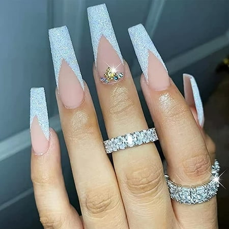 Acrylic Long Press on Nails Coffin, Fake Nails with Glue, Stick on Nails, Glue on Nails, False Nails for Women, French Nails Tips, Nail Art Kit 24PCS, Pink, Silver Glitter | Walmart Acrylic Long Press on Nails Coffin, Fake Nails with Glue, Stick on Nails, Glue on Nails, False Nails for Women, French Nails Tips, Nail Art Kit 24PCS, Pink, Silver Glitter | Walmart