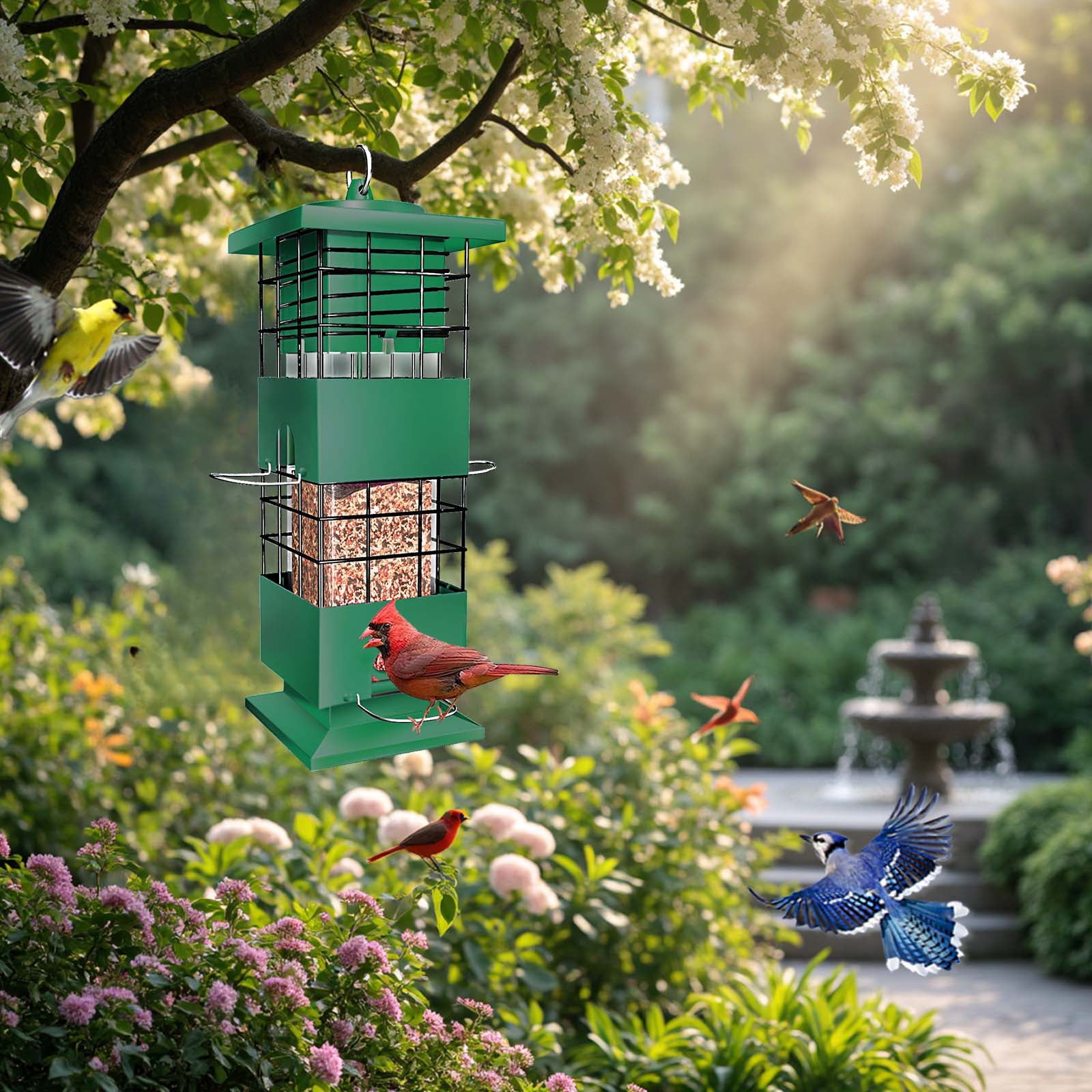 Squirrel Proof Bird Feeder,2.5LBS Metal Bird Feeders for Outdoors Hanging,Wild Birdseed Feeders for Finch Cardinal Blue Jay Outside (Green)