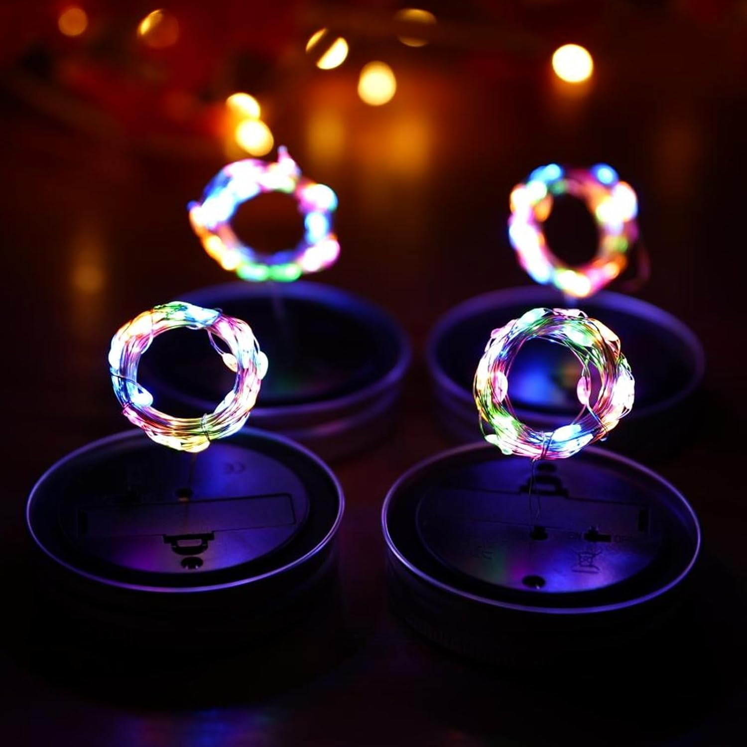 Soapow 6Pcs Solar Mason Jar Lights Lids for Outside, 30 LED Outdoor Hanging Solar Fairy Lights with 6 Handles for Garden Patio Porch Lawn Yard Fence Wedding Table, Multicolor (No Jars)