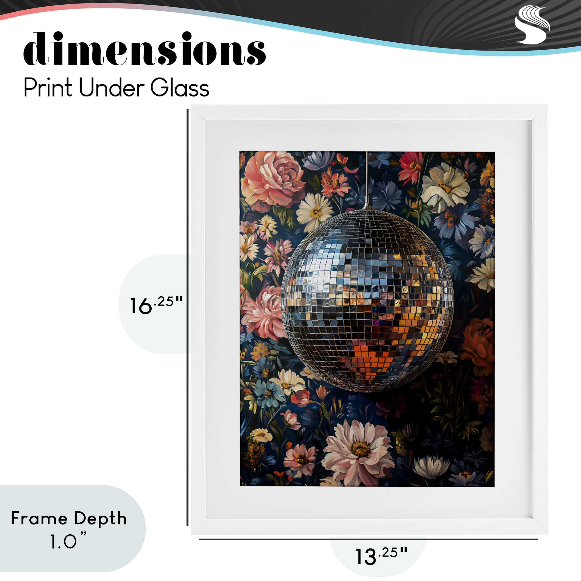 Stupell Industries Floral Disco Ball Reflection White Framed Print Under Glass, design by LSR Design Studio