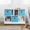 thumbnail image 5 of 6 Cube Storage Organizer 2 Tier Bookshelf with 3 Bins 3 x 2 Wood Open Shelf Cubby Bookshelves System Wide Toy Cabinet for Bedroom Living Room Kids (White, 11.8"D x 31.5"W x 23.6"H), 5 of 6