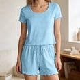 thumbnail image 4 of Womens Pajamas Sets Short Sleeve Tee and Shorts Two Piece Set Trimmed Loungewear Sleepwear, 4 of 7