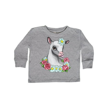 

Inktastic Cute Goat with Roses and Daisies Gift Toddler Boy or Toddler Girl Long Sleeve T-Shirt