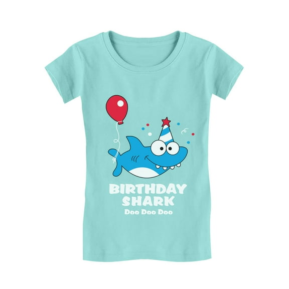 Birthday Girl Shark Shirt Funny Birthday Gift Infant Girls' Fitted T-Shirt 5T Chill Blue