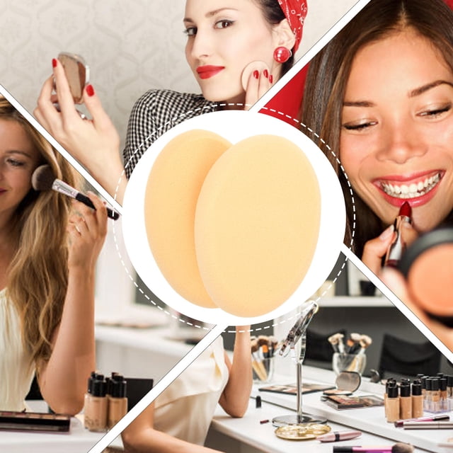KAKOWELY 5Pcs Flat Oval Yellow Makeup Puff for Smooth Blusher Liquid Foundation Application