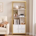 thumbnail image 3 of Whizmax Gold Bookshelf with Drawers Modern Bookcase White Storage Rack Shelf Tall Standing Bookshelves Large Display Racks Unique Book Shelf,for Bedroom, Living Room, 3 of 8