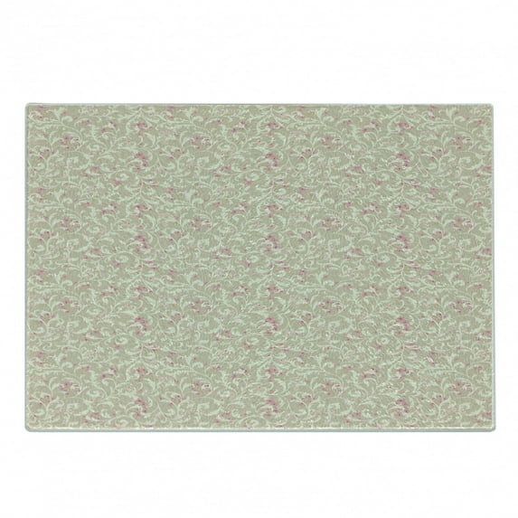 Pink Floral Cutting Board, Flourish Vintage Nature Pattern with Curlicue Leafy Flowers, Decorative Tempered Glass Cutting and Serving Board, in 3 Sizes, by Ambesonne