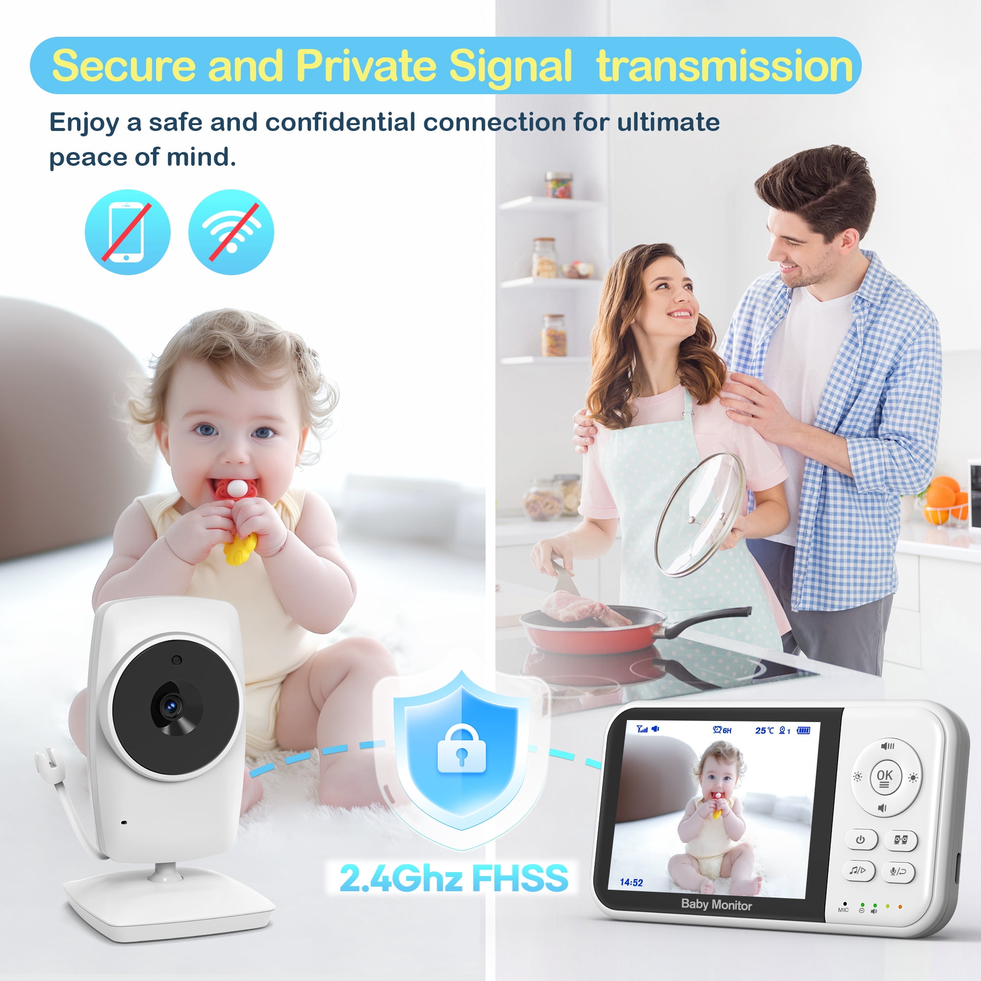Baby Monitor with Camera and Audio, Video Baby Surveillance System with 3.2” HD Screen, Night Vision, 2 Way Talk, Temperature Sensor, Portable Indoor Home Security Camera with Monitor