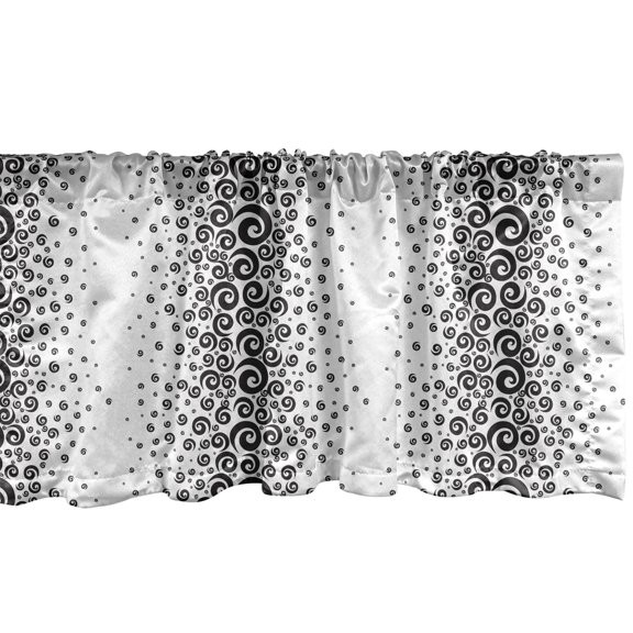 Ambesonne Black White Window Valance, Monochrome Curly Spiral, 54" X 18", Black and White