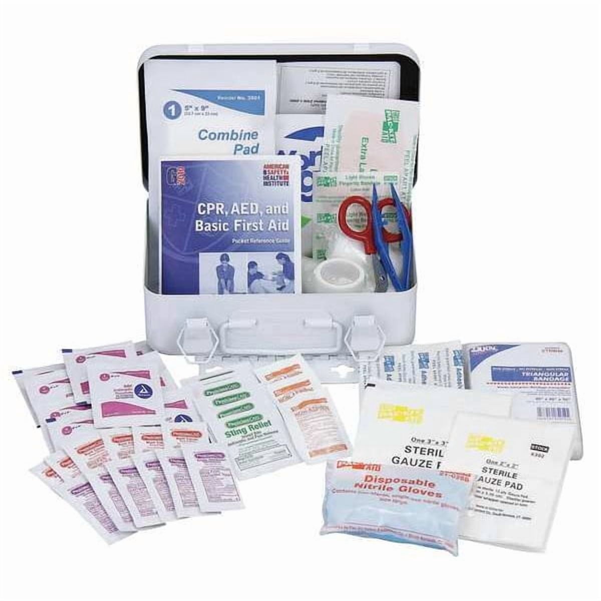 First Aid Kit and Housing, Metal 77 Components, 10 People Served 54557