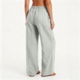 thumbnail image 4 of Dxzfnsa Wide Leg Pants for Women Womens Casual Linen Solid Color Pants Drawstring Elastic Waist Long Trousers Lounge Beach Trousers with Pockets, 4 of 9