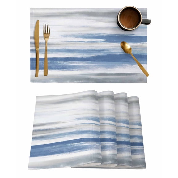 Placemats Set of 8, Blue Gray White Woven Placemat, Linen Place Mats for Kitchen/Dining Tables, Modern Abstract Mottled Aesthetic Washable Table Mats for Party