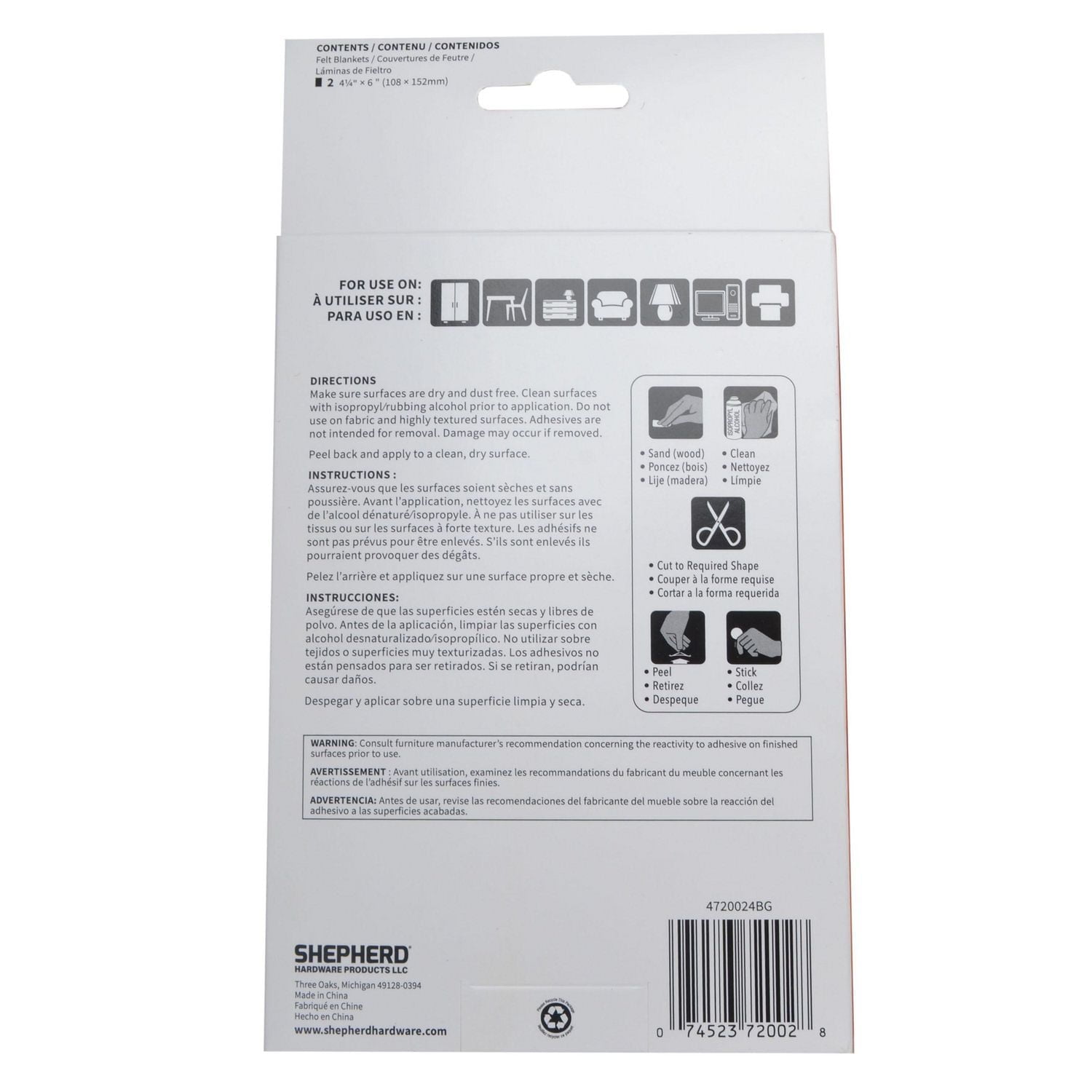 Super Sliders With Gorilla Glue 4-1/2"x6" Felt Blanket 2pc, Felt Blanket 2pc